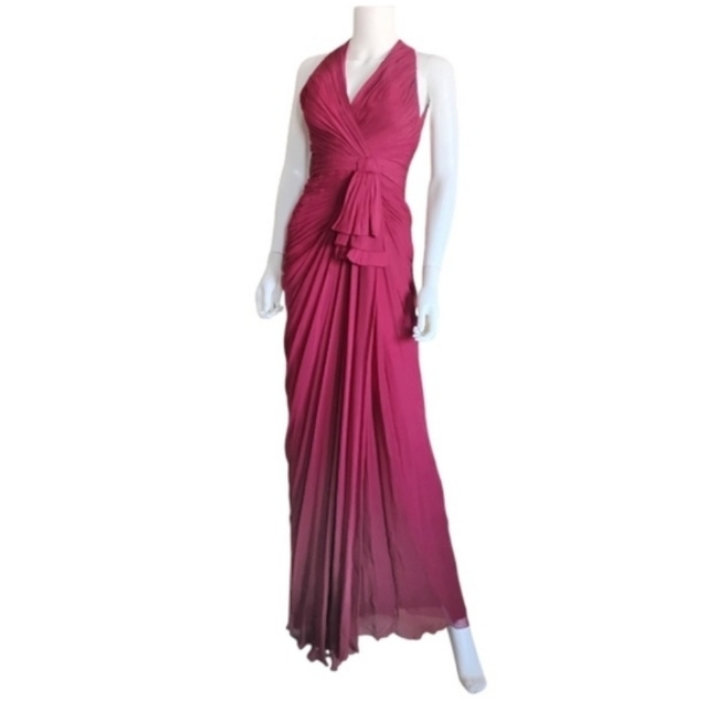 ZUHAIR MURAD | Silk Draped Halter Gown Burgundy US 4 Hem Flaw